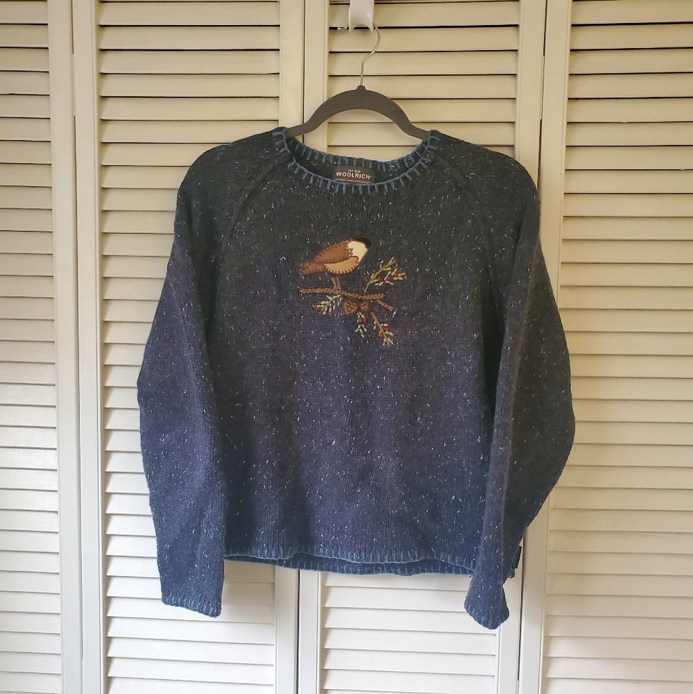 Woolrich Vintage Embroidered Blue Chickadee Bird Sweater Women's Size S